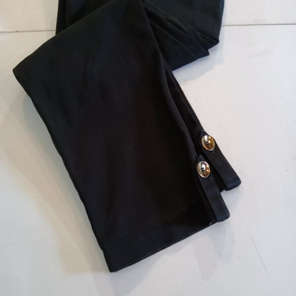Cache Black Cotton Stretch Crop Pants Gold Button Details - Picture 4 of 6